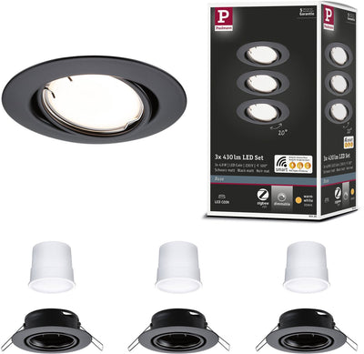 Paulmann LED Einbauleuchte Smart Home Zigbee 3.0 Sockel Münzsockel Set schwenkbar rund 90 mm 20° Coin 3x4,9w 3x430lm 230v dimmbar 3000k schwarz matt