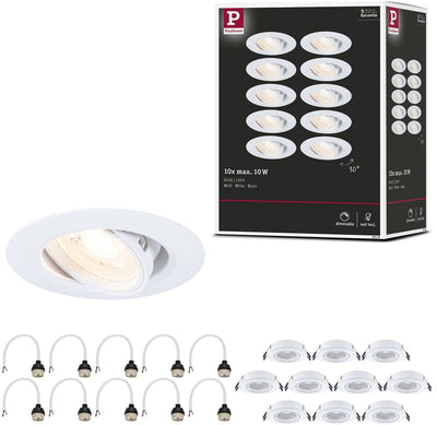 Paulmann Einbauleuchte 10er Set schwenkbar rund 90 mm 30° gu10 max. 10x10W 230V dimmbar weiß