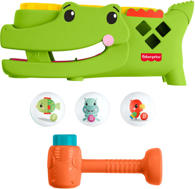 Fisher-Price Sitz- und Klopfrolligator – Babyspielzeug mit Klopfaktivität und Krabbelspiel – 3 Bälle und Hammer