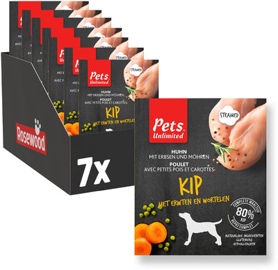 Rosewood Pets unlimited – Nassfutter für Hunde – Huhn – gedämpfte Mahlzeit – 7 Behälter x 395 g