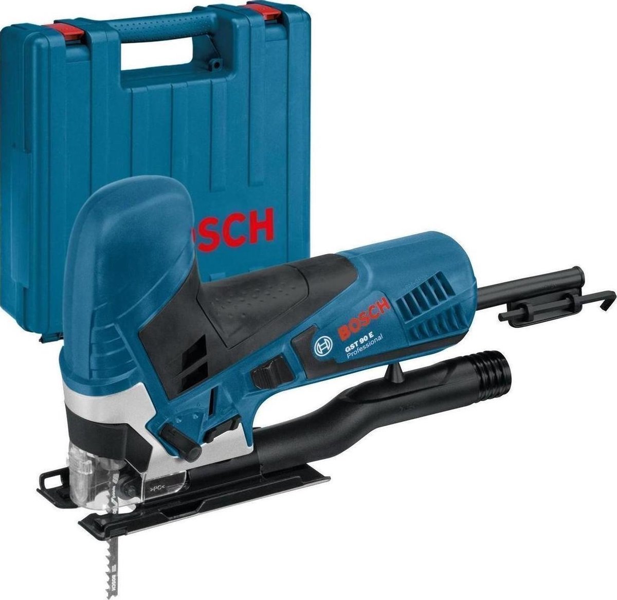 Bosch Stichsägemaschine GST 90 E (1 x Sägeblatt, Absaugset, Splitterschutzplatte, Inbusschlüssel SW 5)
