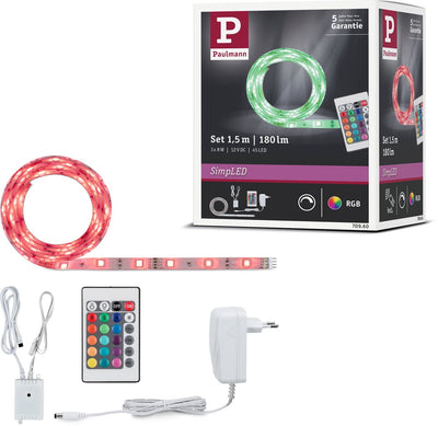 Paulmann einfacher LED-Streifen 1,5 Meter RGB – Plug-Play-Set – 8 W – 12 V – weiß – Metall-Kunststoff
