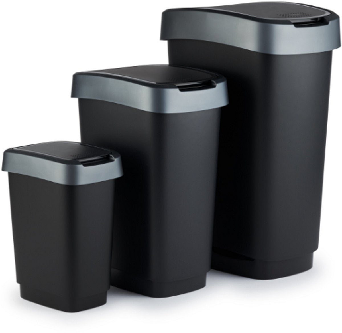 Rotho Twist Abfallbehälter - Schwingdeckel - 3er-Set - 10, 25 und 50 Liter - Schwarz