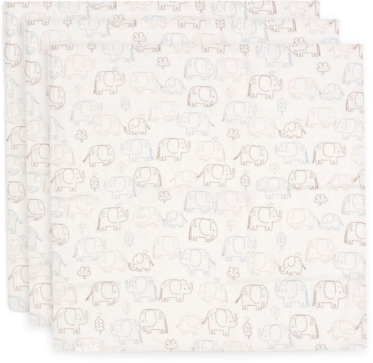 Jollein hydrophiles Tuch klein – 70 x 70 cm – Elefantengeschichten – 3 Stück