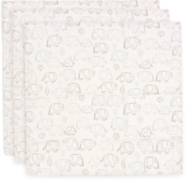 Jollein hydrophiles Tuch klein – 70 x 70 cm – Elefantengeschichten – 3 Stück