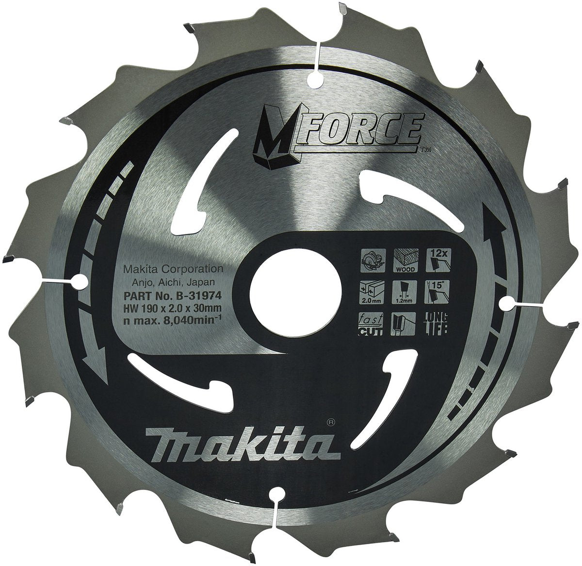 Makita Zubehör Kreissägeblatt Holz | mforce 190x30x2,0 12t 15g - b-31974 - b-31974