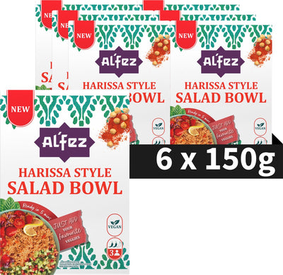 Al'fez al'fez Harissa Salatschüssel – 6 x 150 Gramm – veganer Couscous-Salat – würzige Kräuter – Vorteilspack
