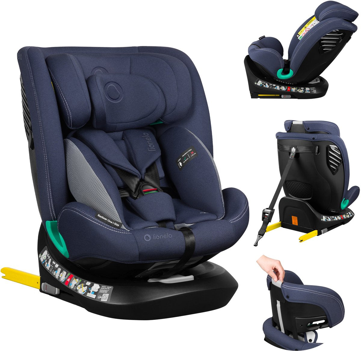 Lionelo Bastiaan One i-Size-Autositz – 4-in-1-ISOFIX-Top-Tethering – rückwärts vorwärts – 360° drehbare Easyturn-Basis – verstellbare Kopfstütze aus Memory-Schaum – 40–150 cm – lange Nutzung, hohes Maß an Sicherheit