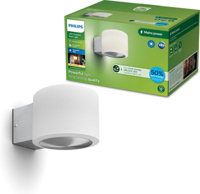 Philips LED Philips Otis Wandleuchte – ultraeffiziente LED – Außenleuchte – 4,3 W – warmweißes Licht; 2700 K – Edelstahl – Opal-Lichtelement