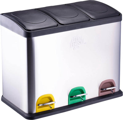 Dirt Devil Treteimer 3x 15l - Mülltrennbehälter - Edelstahl - Silber