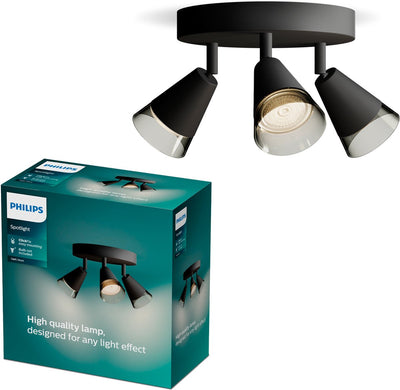 Philips LED Philips Cleft Spot – Deckenstrahler mit drei Lichtpunkten – mit Rauchglas – Gu10-LED-Fassung – runde Grundplatte