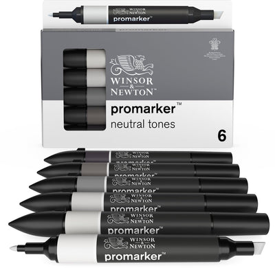 Winsor Newton 0290154 ProMarker™ 6 Neutraltöne-Set | Professionelle Layoutmarker, Alkoholmarker