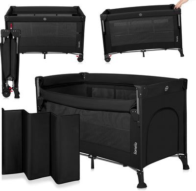Lionelo Ellen Reisebett 3 in 1 – Beistellbett, Baby-/Kleinkindbett – Beistellbett – – Campingbett – 2 Matratzenpositionen – klappbar – Rollen mit Bremse – inklusive Tragetasche – bis 15 kg