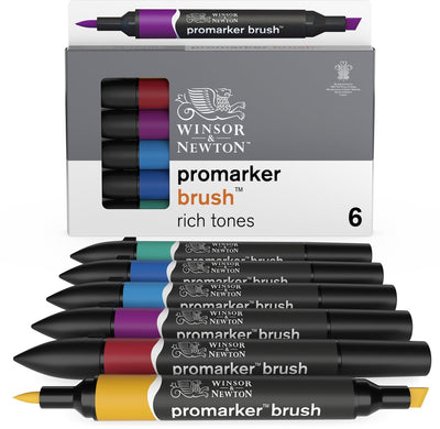 Winsor Newton 0290126 ProMarker Brush 6 Rich Tones Set | Professionelle Alkoholmarker, Layoutmarker