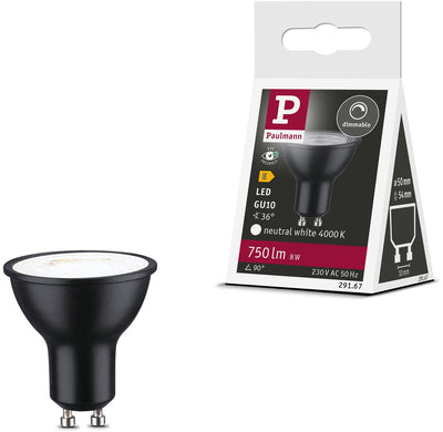 Paulmann Standard LED Spot gu10 - 230V - dimmbar - 750 lm - 8W - 4000K Neutralweiß - Schwarz matt