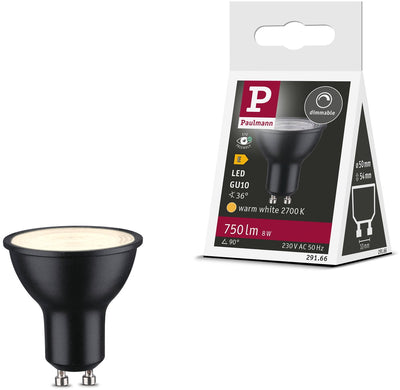 Paulmann Standard LED Spot gu10 - 230V - dimmbar - 750 lm - 8W - 2700K Warmweiß - Schwarz matt
