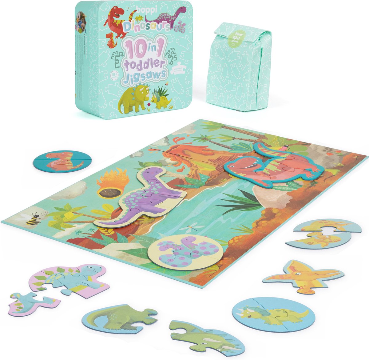 Boppi cooles Dinosaurier-Puzzle (Set) – 10 Varianten – speziell für Kleinkinder – aus recyceltem Karton