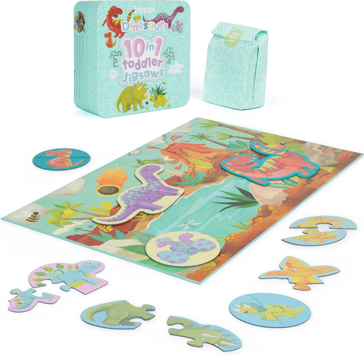 Boppi cooles Dinosaurier-Puzzle (Set) – 10 Varianten – speziell für Kleinkinder – aus recyceltem Karton
