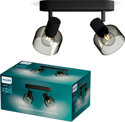 Philips LED Philips Sleet Spot – Deckenstrahler mit zwei Lichtpunkten – mit Rauchglas – kleine Fassung E14