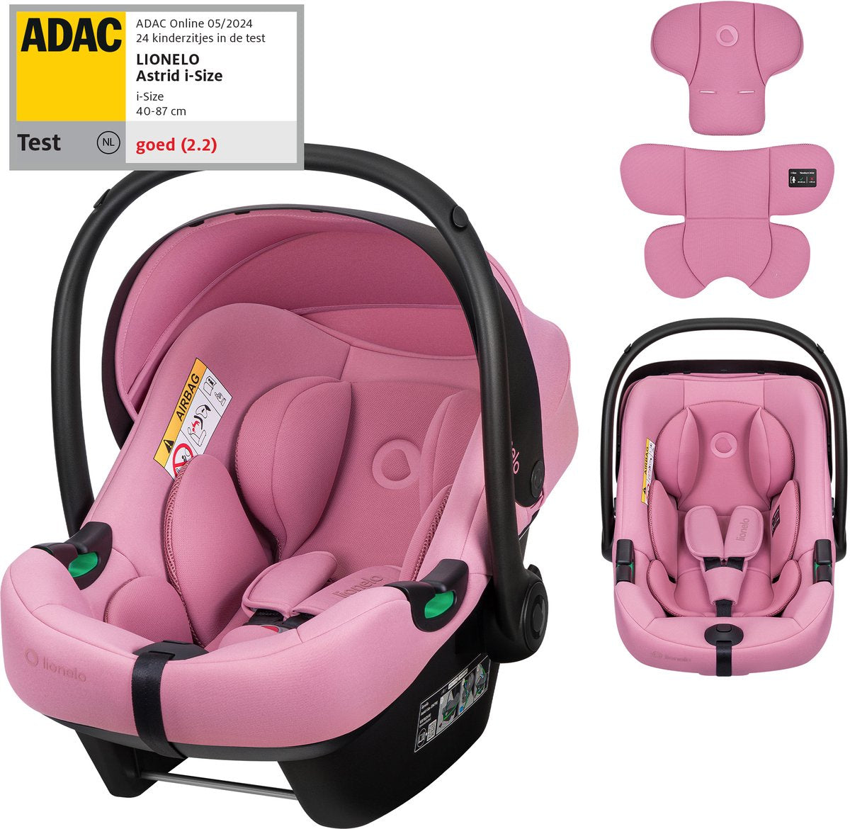 Lionelo Astrid i-Size-Autositz – ADAC 5-Sterne – 40–87 cm – RWF – Memory-Schaum – verstellbare Kopfstütze (7 cm) – Holmbergs-Gurte – kompatibel mit Kinderwagen mit Isofix-Basis – i-Size-Standard – lichtecht