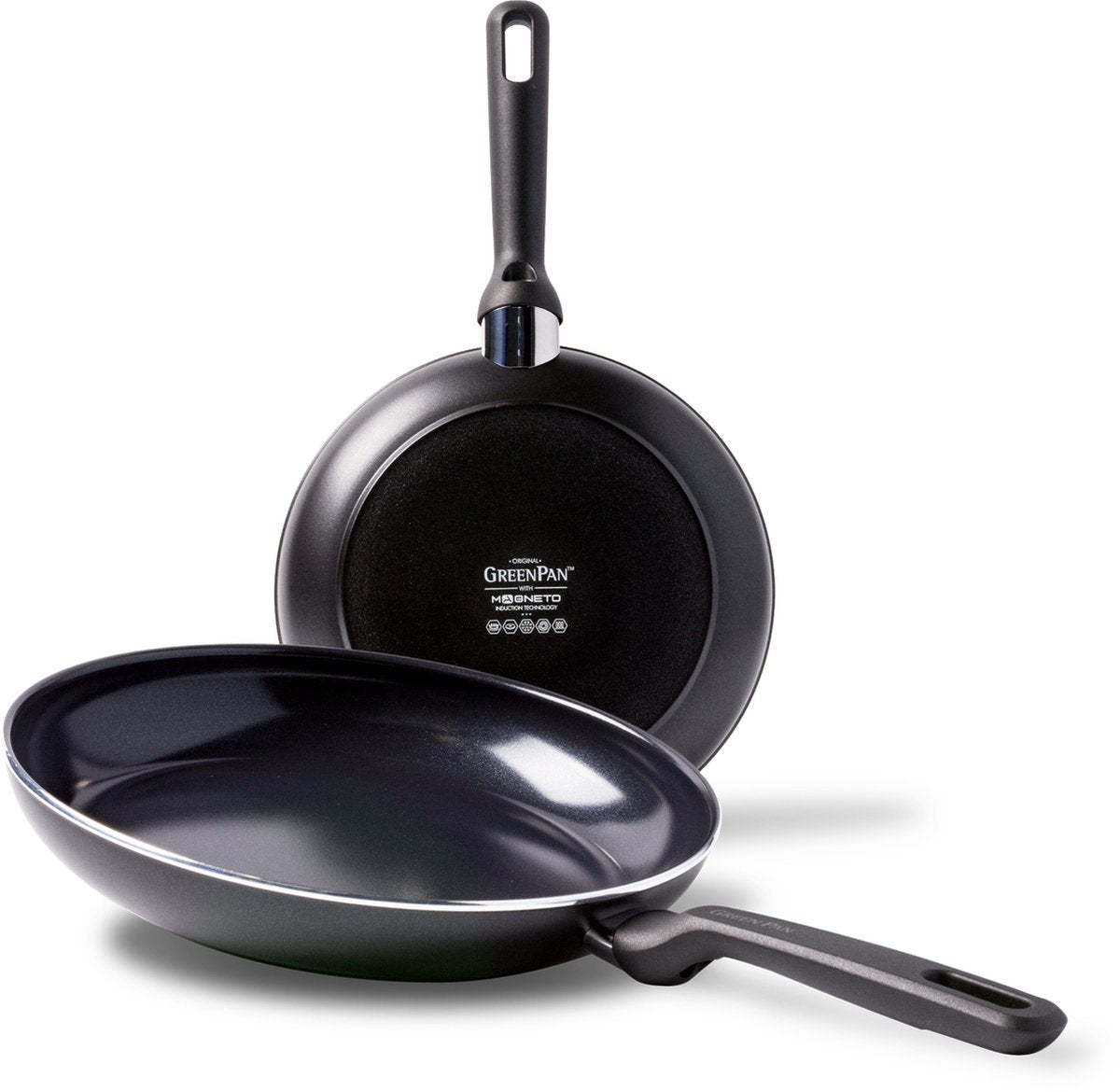 Greenpan Memphis Bratpfannenset 2-teilig – 24 x 28 cm – PFAS-freie Antihaftbeschichtung – Induktionspfannenset – Keramikpfanne – ofenfest bis 160 °C – Kaltgriffe – Schwarz