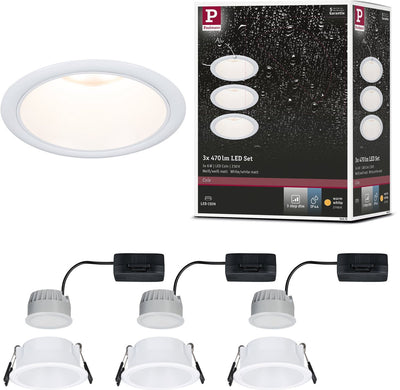 Paulmann LED Einbauleuchte 3-Stufen-Dim Cole Coin 3er Set IP44 rund 88mm Coin 3x6W 3x470lm 230V dimmbar 2700k weiß