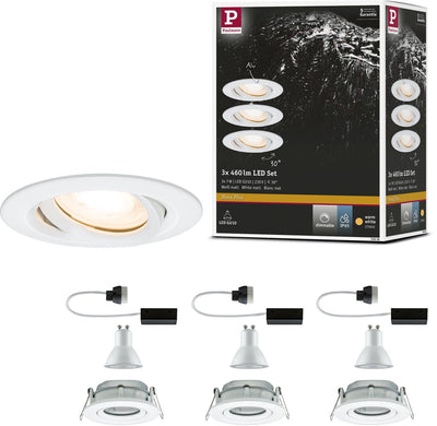 Paulmann LED Einbauleuchte Nova Plus 3er Set schwenkbar IP65 rund 93 mm 30° Gu10 3x7W 3x460lm 230V dimmbar 2700K weiß matt