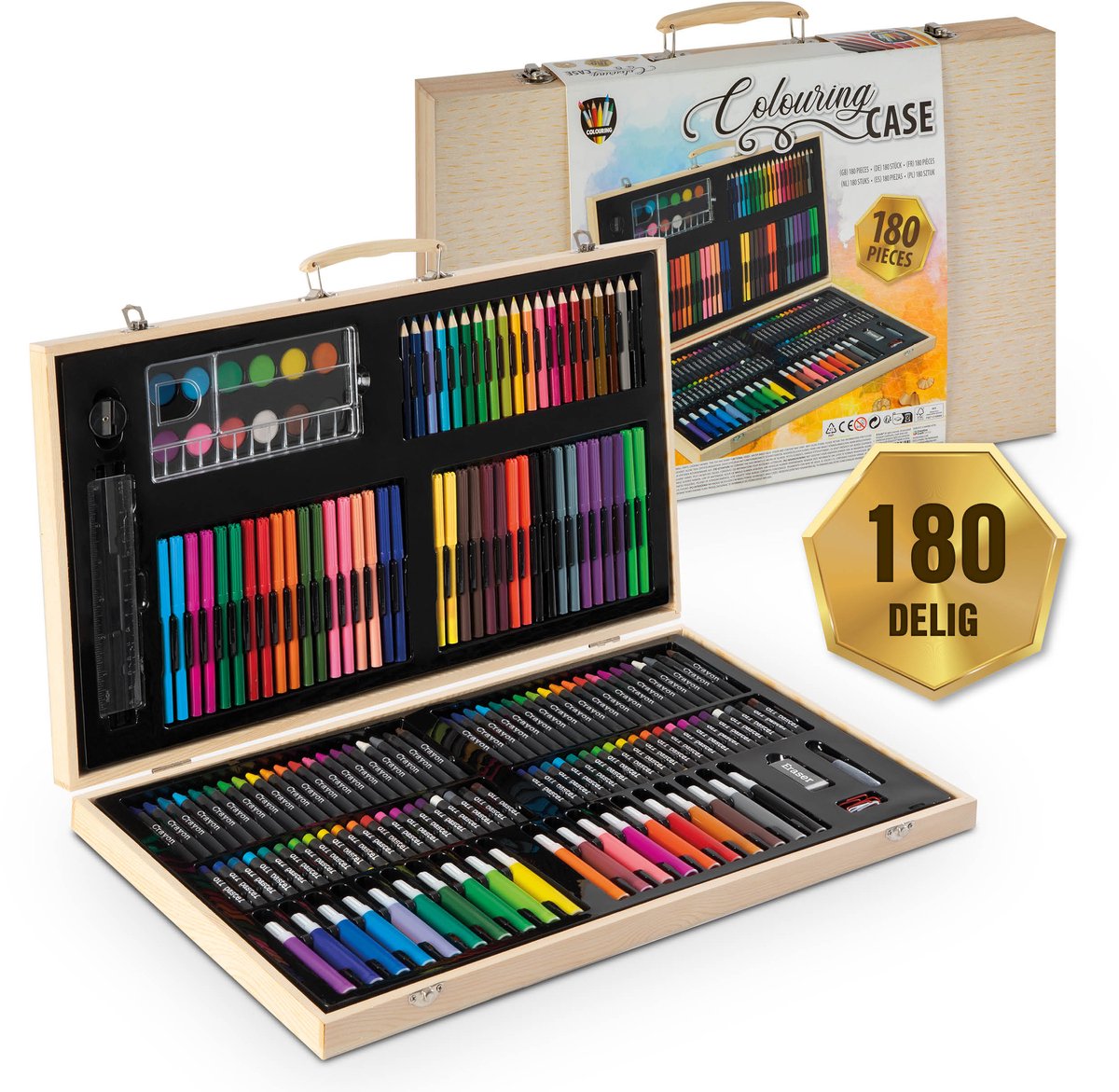 Grafix Zeichenbox für Kinder 180 Stück – Malkoffer – Farbzeichnung – geeignet für Kinder und Erwachsene – inklusive Marker, Buntstifte, Farbe und mehr