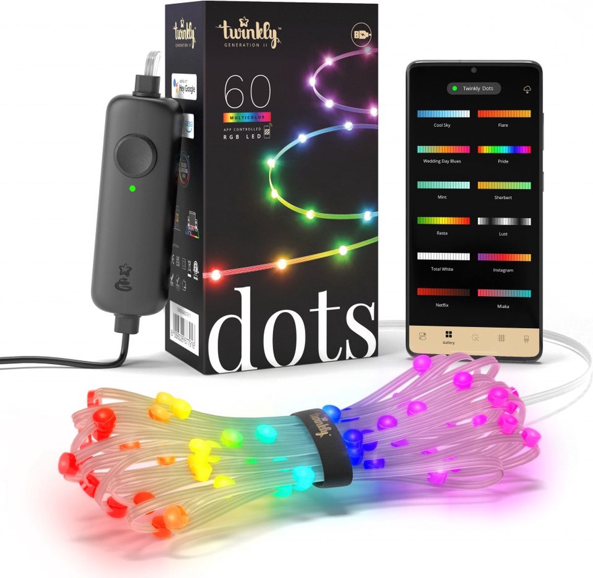 Twinkly Dots – App-gesteuertes flexibles LED-Lichtkabel 60 RGB (16 Millionen Farben), 3 Meter transparentes Kabel