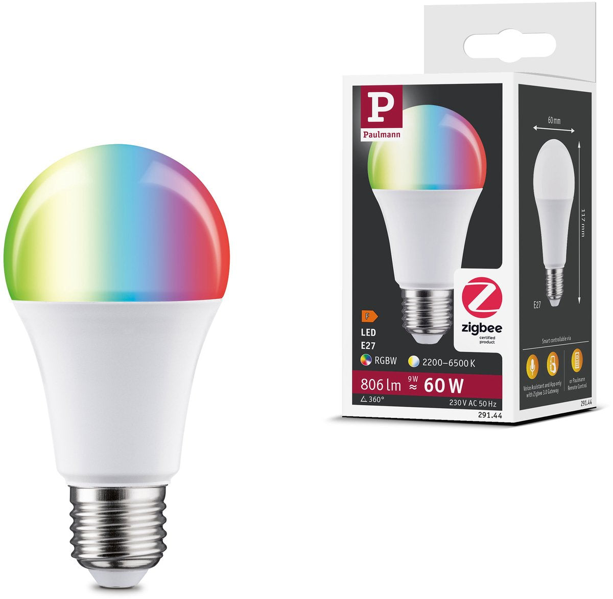 Paulmann Standard 230V Smart Home ZigBee 3.0 LED-Glühbirne E27 806LM 9W RGBW+ Dimmbar Matt
