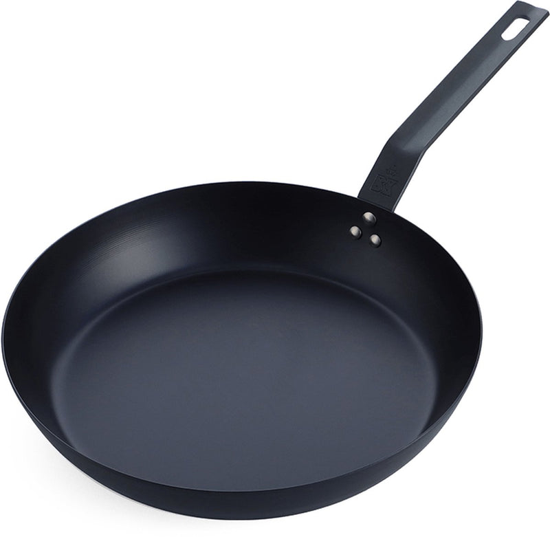 BK-Grillpfanne aus massivem Stahl, 30 cm – Stahlblech – Kohlenstoffstahl – Griff aus Gusseisen – ofengeeignet bis 230 °C – Grill – Handwäsche – Grillset