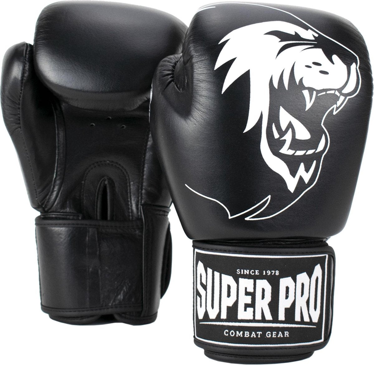 Super Pro Combat Gear Warrior Leder (Kick)Boxhandschuhe schwarz und weiß 16oz