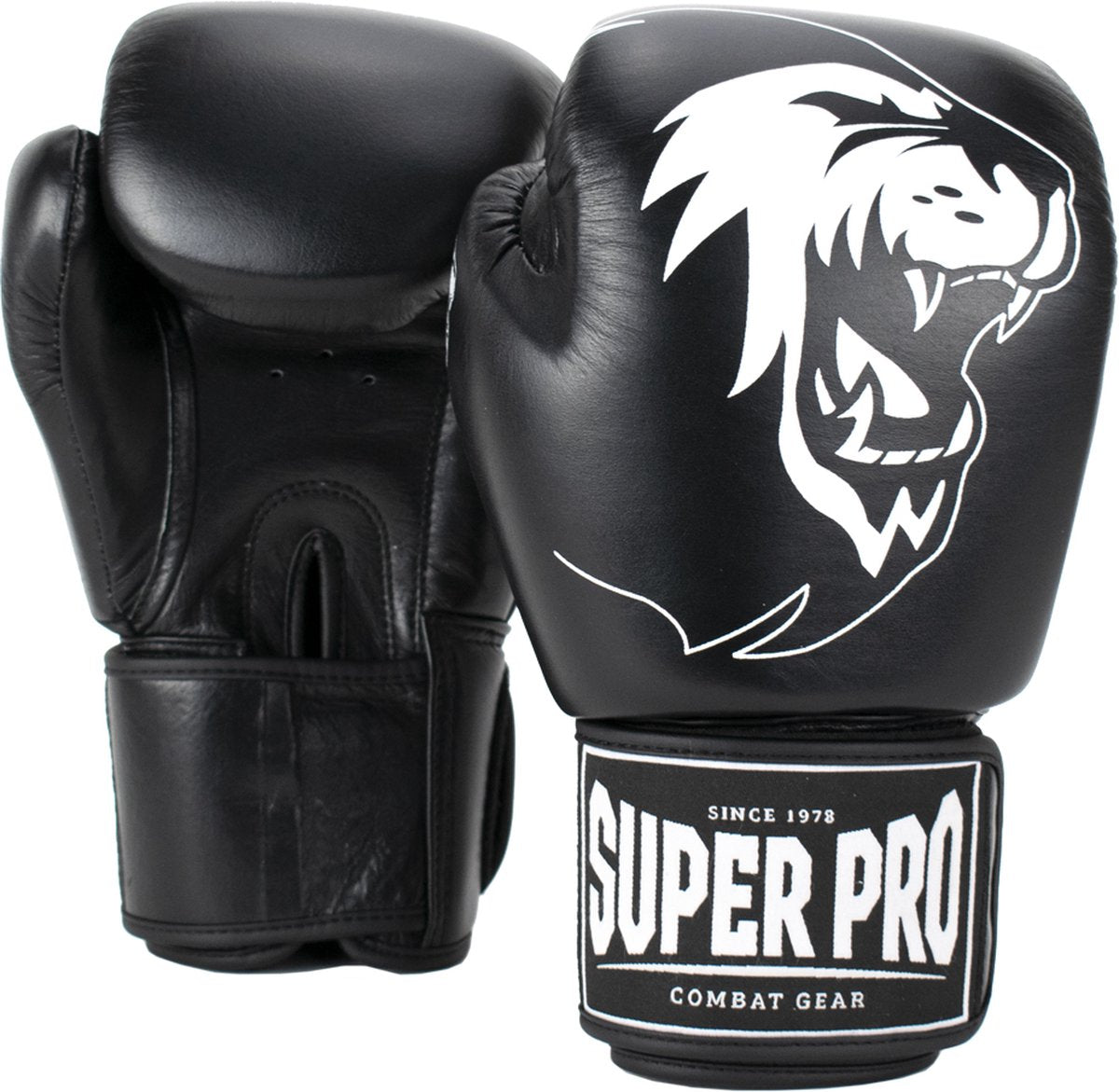 Super Pro Combat Gear Warrior Leder (Kick)Boxhandschuhe schwarz und weiß 8oz