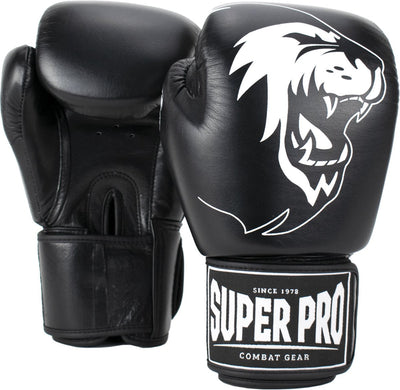 Super Pro Combat Gear Warrior Leder (Kick)Boxhandschuhe schwarz und weiß 8oz