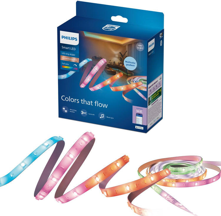 Philips Lighting Philips Smart Lighting – LED-Streifen – Länge: 10 m (5+5) – RGB – farbiges und einstellbares weißes Licht – Musiksynchronisierung – funktioniert mit der Wiz-App – WLAN