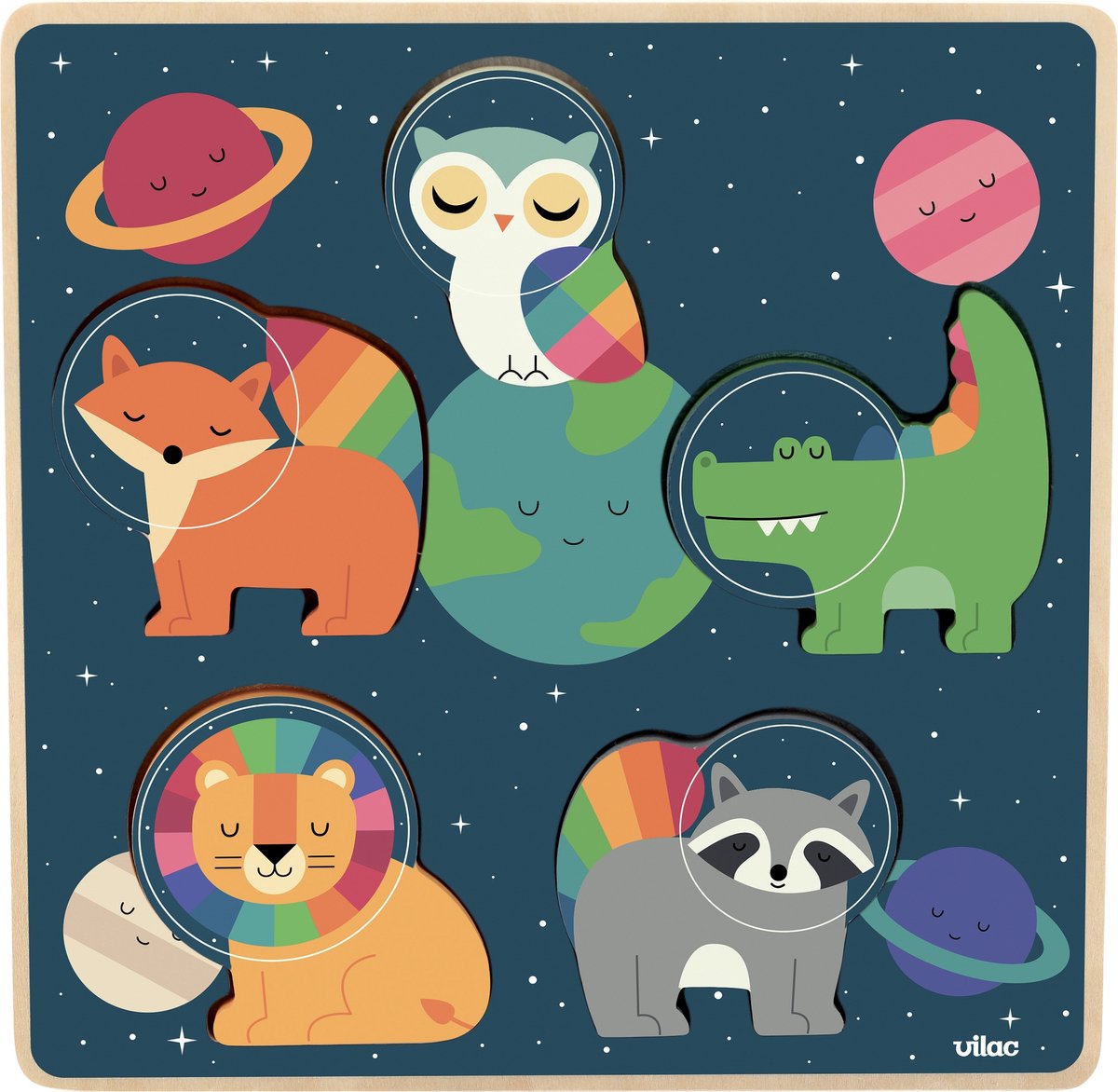 Vilac Holzpuzzle, Weltraumtiere, Andy Westface, Lernspielzeug.