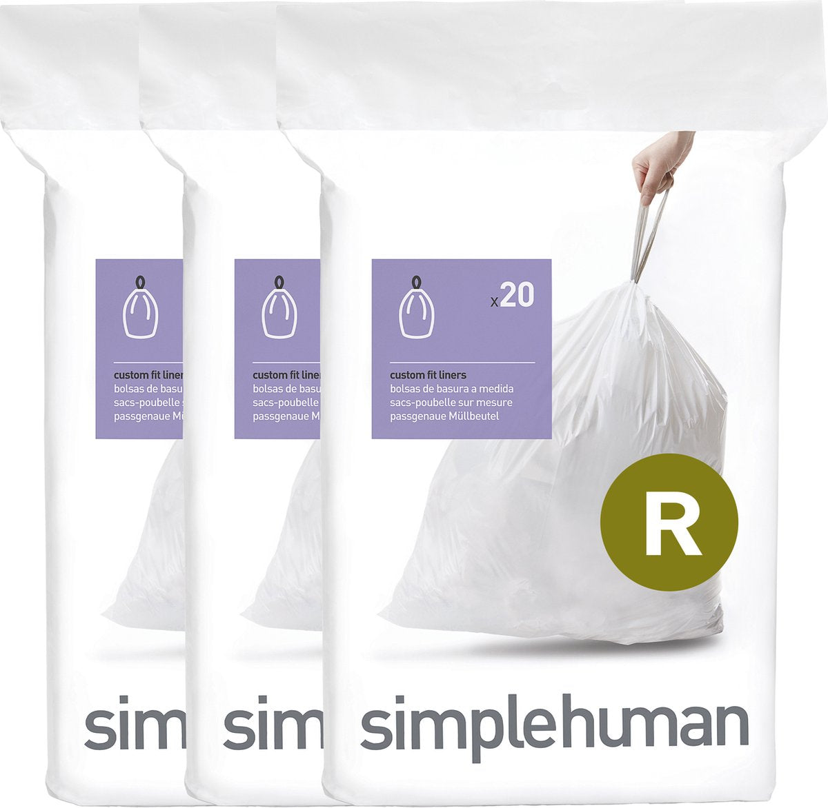 Simplehuman Code R Abfallbeutel – 10 Liter – 60 Stück – mit Kordelzug – weiß