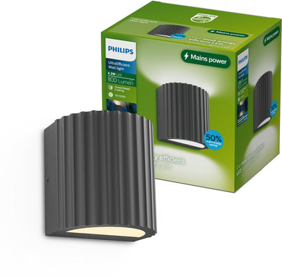 Philips LED Philips Zyra Wandleuchte – Außenbeleuchtung – leuchtet in zwei Richtungen – warmweißes Licht: 2700 K – Anthrazit – Aluminium – Powershield-Beschichtung – lange Lebensdauer