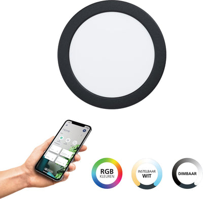 Eglo connect.z fueva 6-z smarter Einbaustrahler – Outdoor-Badezimmer – LED – ø 16,8 cm – Schwarz – einstellbares RGB-Weißlicht – dimmbar – ZigBee