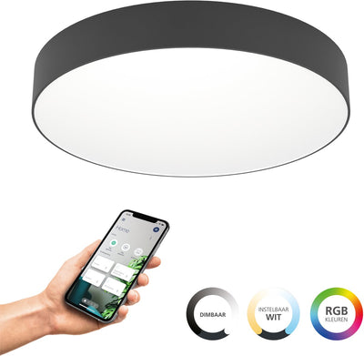 Eglo connect.z gallizzi-z smarte Deckenleuchte – LED – ø 49 cm – Schwarz und Weiß – einstellbares RGB-Weißlicht – dimmbar – ZigBee