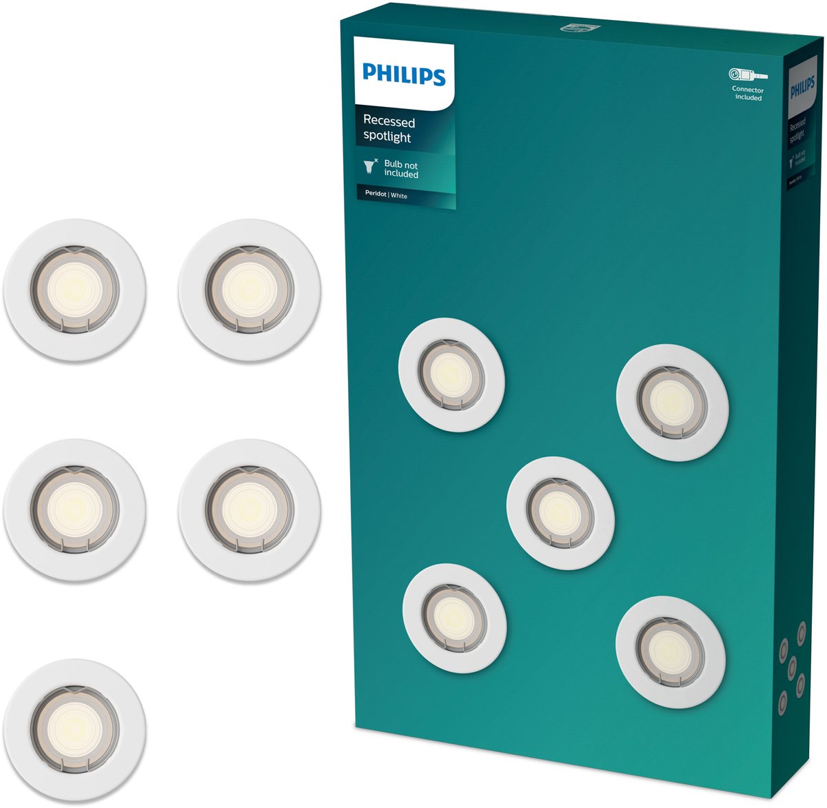 Philips LED Philips Peridot Einbaustrahler – GU10-Fassung – weiß – rund – fester Kopf – 5er-Pack