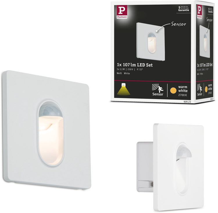 Paulmann LED Wandeinbauleuchte Wand eckig 78x78 mm 1,1w 65lm 230v 2700k weiß
