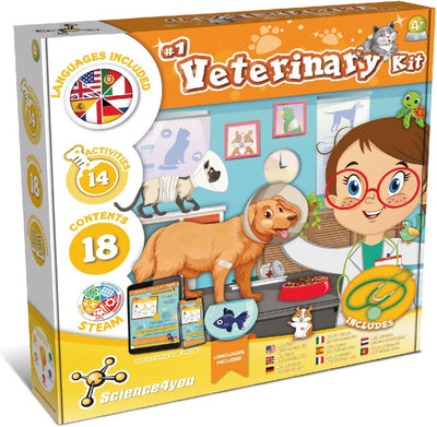 Science 4 You Science4You-Veterinärset – Spielset mit Jacke, Stethoskop-Lehrbuch – pädagogisches Tierarztspielzeug – ab 4 Jahren
