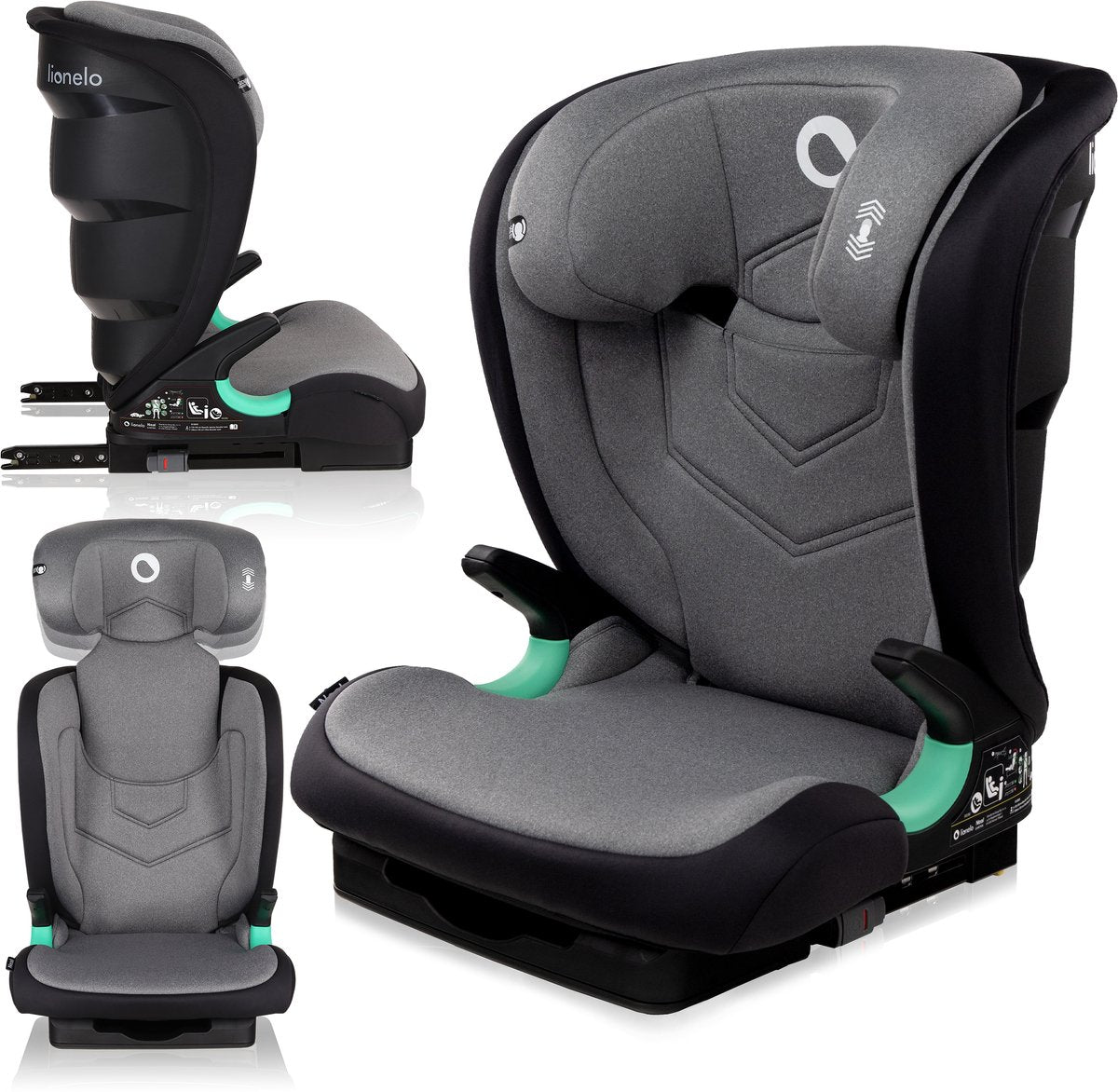 Lionelo Neal Premium-Autositz 100–150 cm – ISOFIX – verstellbare Kopfstütze (14 Positionen) – Belüftungssystem – Seitenschutz – i-Size-zugelassen – waschbarer Bezug – wächst bis zu 12 Jahren – inklusive Kinderkarte