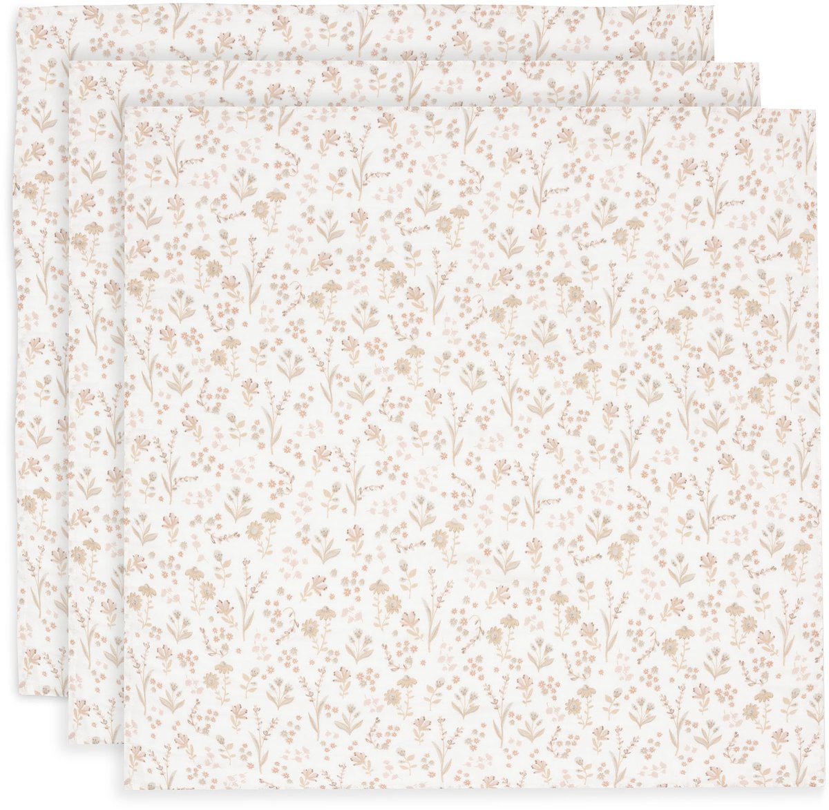 Jollein - Musselintuch klein 70x70cm - Wickeltuch - weiche Baumwolle - 3 Stück - blumig