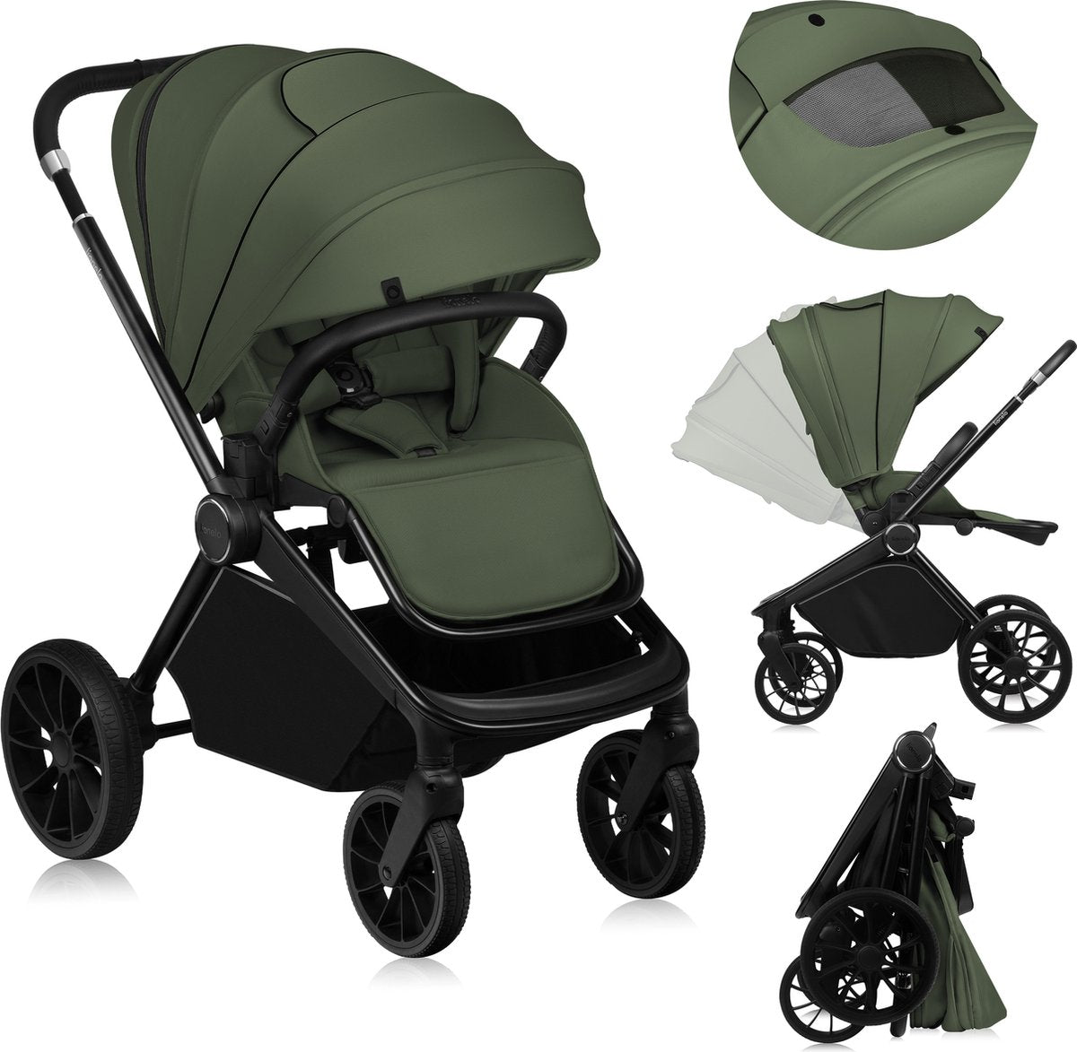 Lionelo Mika Plus Kinderwagen – All-Terrain-Räder – Leichtgewicht – verstellbarer Sitz – XXL-Verdeck mit UPF 50+ – kompakt faltbar – inklusive Zubehör