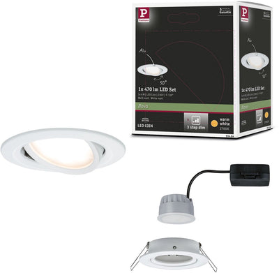 Paulmann LED Einbauleuchte 3-Stufen-Dim Nova Coin schwenkbar rund 84 mm 50° Coin 6W 470lm 230V dimmbar 2700K Weiß matt