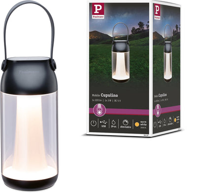 Paulmann Akkulampe Akku Cupulino IP44 dimmbar 3000k transparent, anthrazit