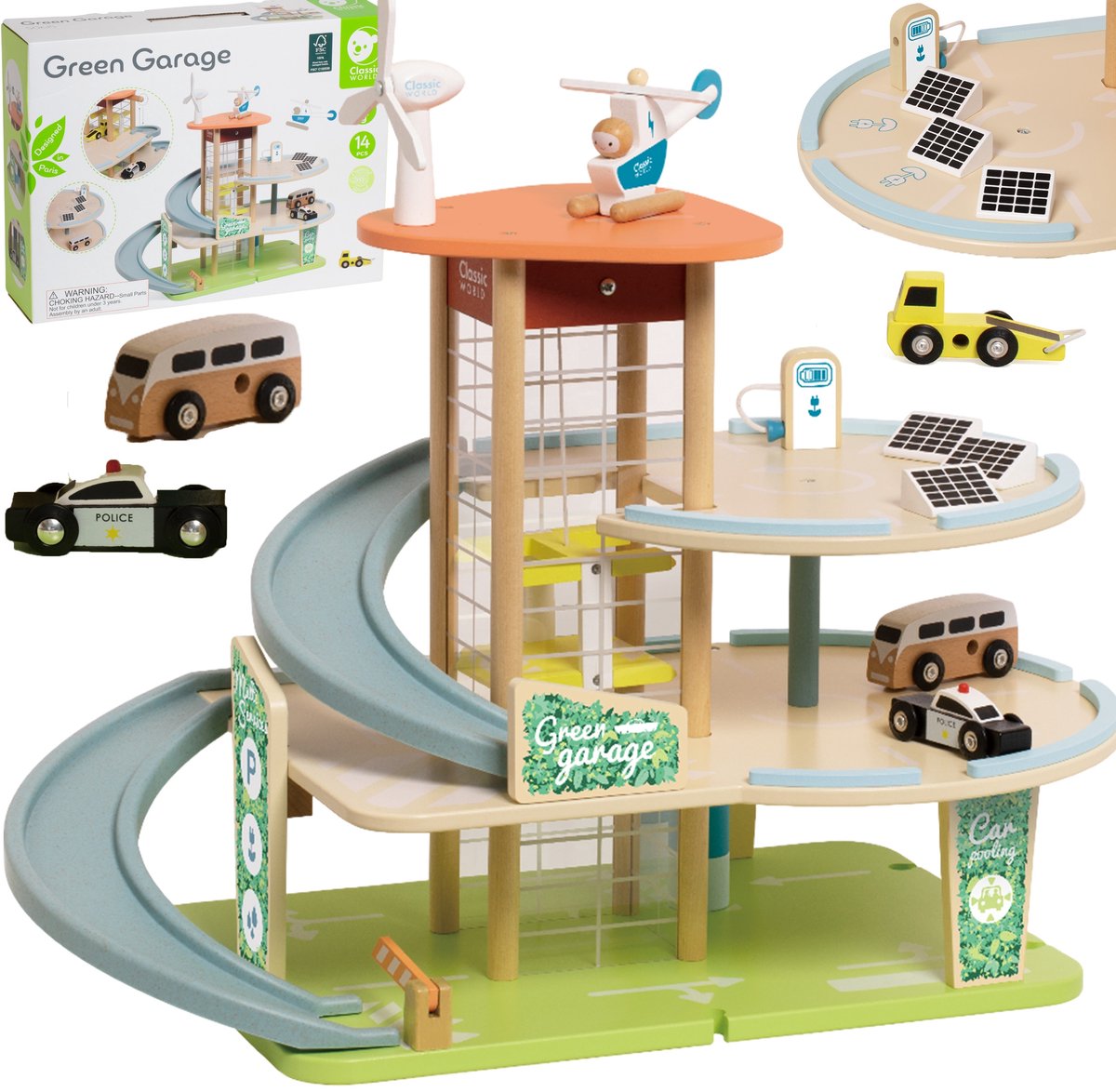 Klassische Welthölzerne nachhaltige Garage mit Accessoires, 19dlg.