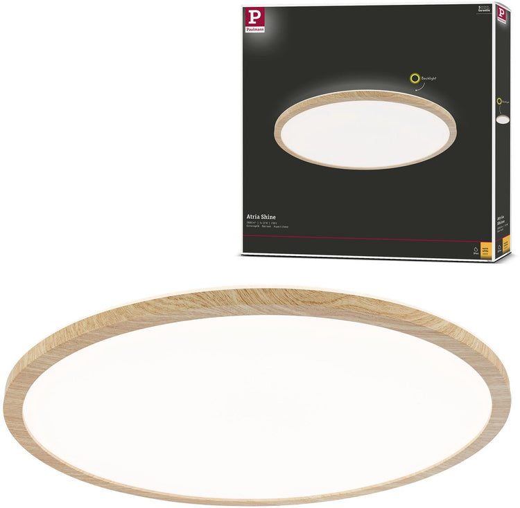 Paulmann LED Panel Atria Shine Hintergrundbeleuchtung IP44 rund 420 mm 22W 2300lm 3000K Holzoptik